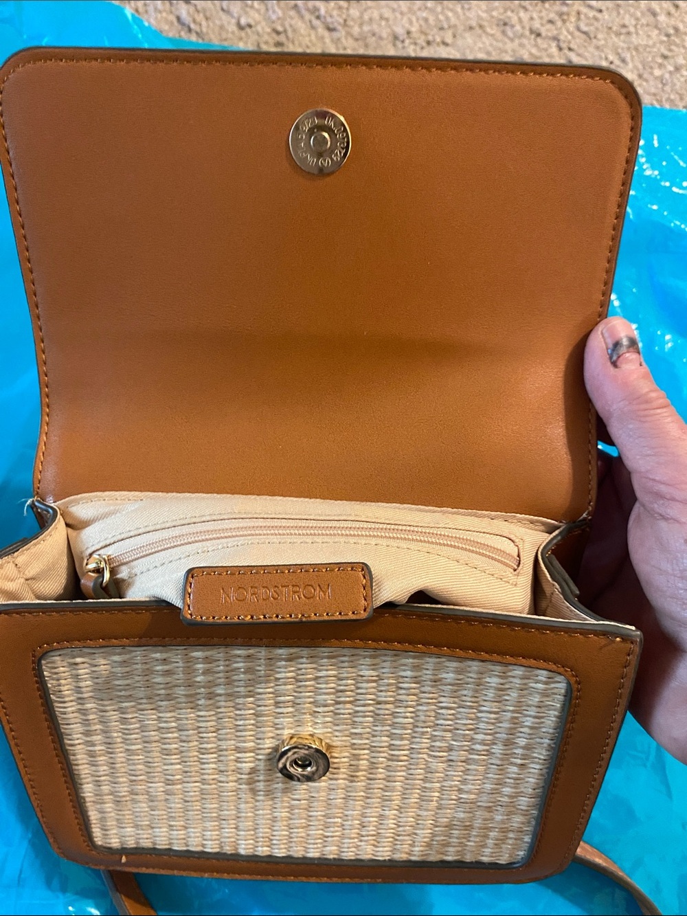 Nordstrom Brown Leather-Trim Woven Crossbody Bag - Picture 3 of 8